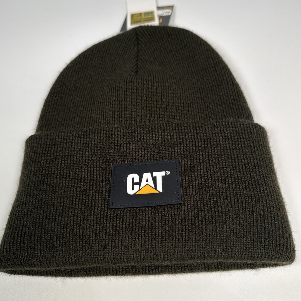 Caterpillar Logo CAT‎ Army Green Cuffed Beanie Cap Hat Officially Licensed NWT